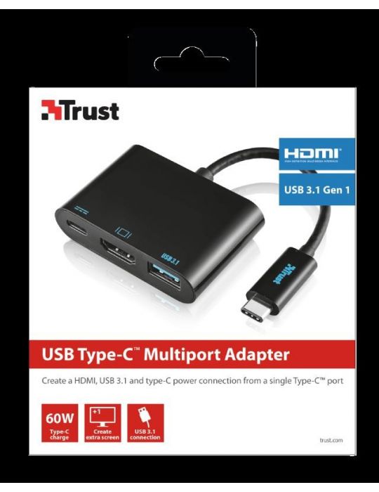 Adaptor trust usb-c multiport adapter  
specifications general height of main Trust - 1