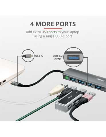 Adaptor trust halyx aluminium usb-c to 4-port usb-a 3.2 hub Trust - 1