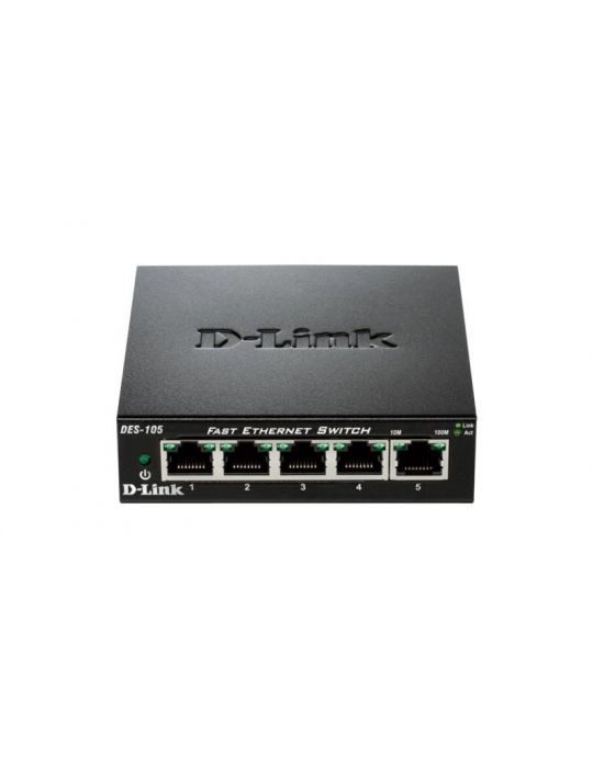 Switch d-link des-105 5 porturi 10/100mbps desktop fara management metal D-link - 1