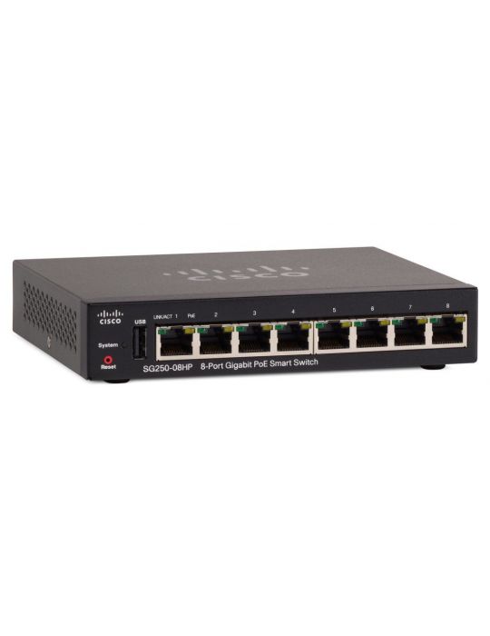Cisco SG250-08HP Gestionate L2/L3 Gigabit Ethernet (10/100/1000) Power over Ethernet (PoE) Suport Negru Cisco - 1