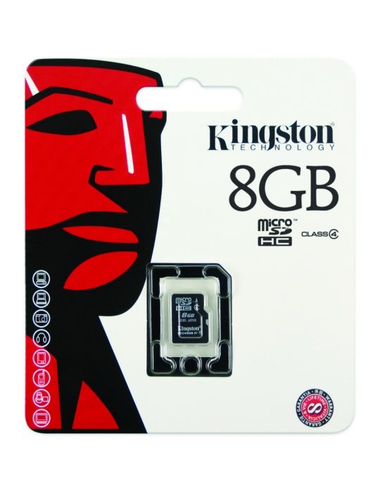 Micro secure digital card kingston 8gb sdc4/8gbsp clasa 4 fara Kingston - 1