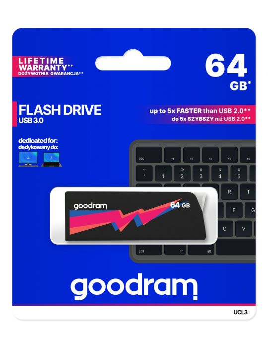 Goodram UCL3 memorii flash USB 64 Giga Bites USB Tip-A 3.2 Gen 1 (3.1 Gen 1) Portocală, Negru, Roz, Albastru Goodram - 5