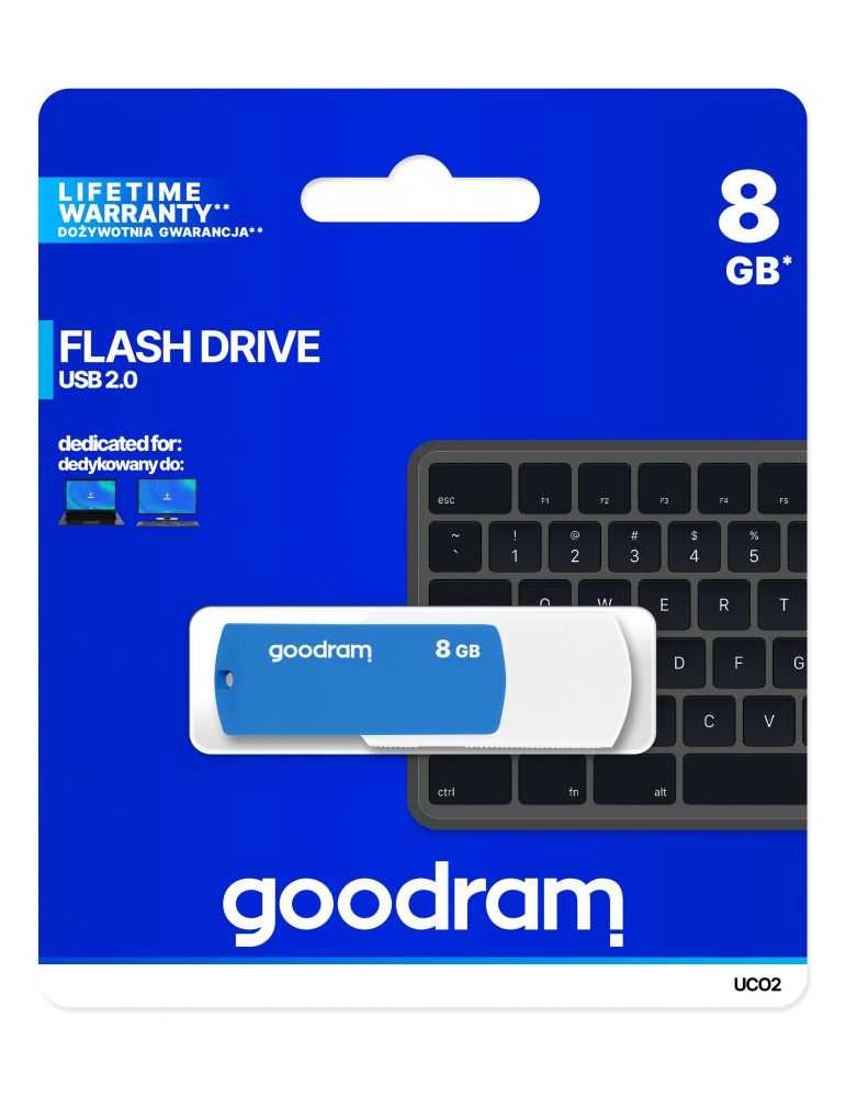 Goodram UCO2 memorii flash USB 8 Giga Bites USB Tip-A 2.0 Albastru, Alb