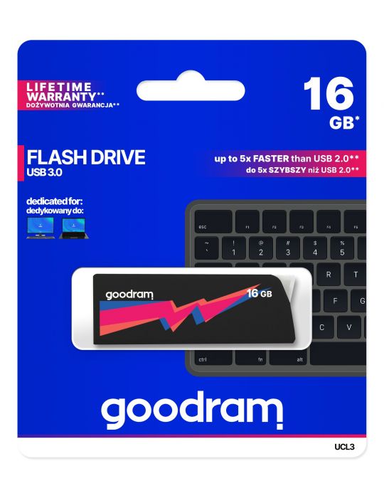 Goodram UCL3 memorii flash USB 16 Giga Bites USB Tip-A 3.2 Gen 1 (3.1 Gen 1) Portocală, Negru, Roz, Albastru Goodram - 5