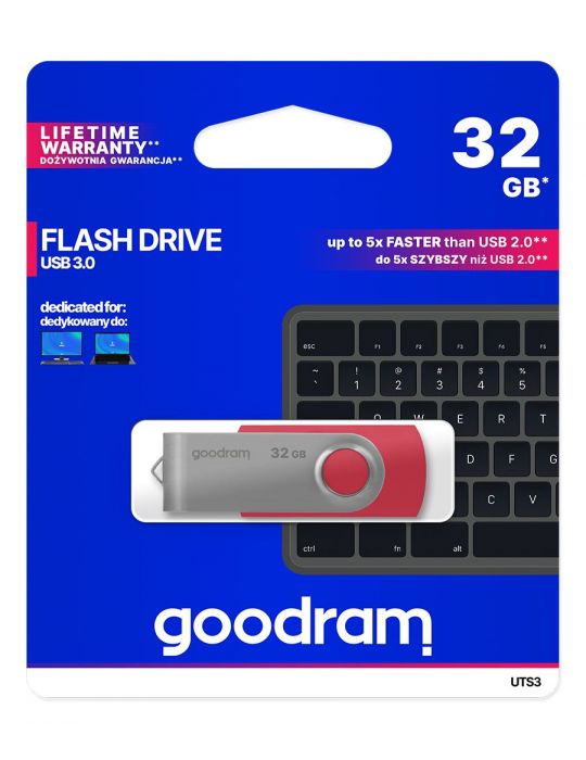 Goodram UTS3 memorii flash USB 32 Giga Bites USB Tip-A 3.2 Gen 1 (3.1 Gen 1) Roşu, Argint Goodram - 5