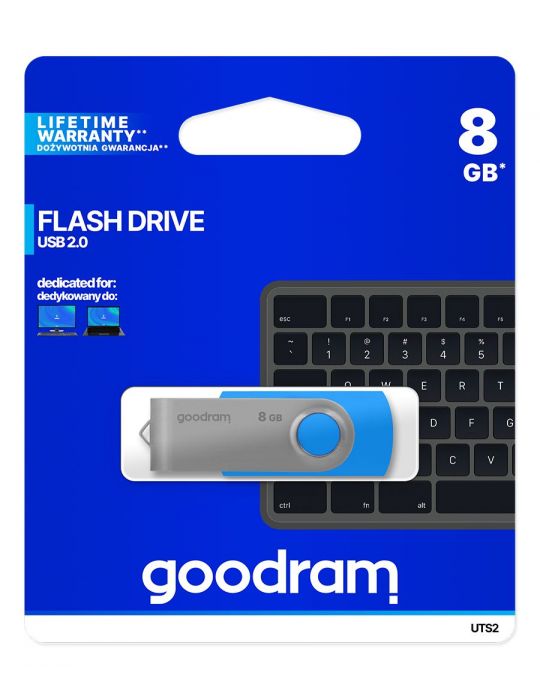 Goodram UTS2 memorii flash USB 8 Giga Bites USB Tip-A 2.0 Albastru, Argint Goodram - 5