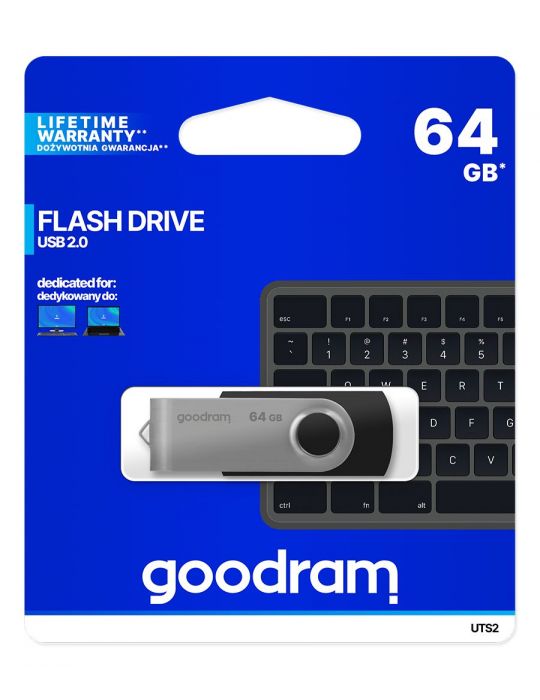 Goodram UTS2 memorii flash USB 64 Giga Bites USB Tip-A 2.0 Negru, Argint Goodram - 5