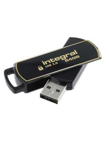 Integral 64GB Secure 360 Encrypted USB 3.0 memorii flash USB 64 Giga Bites USB Tip-A 3.2 Gen 1 (3.1 Gen 1) Negru, De aur Integra - Tik.ro