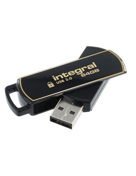 Integral 64GB Secure 360 Encrypted USB 3.0 memorii flash USB 64 Giga Bites USB Tip-A 3.2 Gen 1 (3.1 Gen 1) Negru, De aur Integra