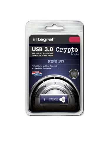 Integral 32GB Crypto Dual FIPS 197 Encrypted USB 3.0 memorii flash USB 32 Giga Bites USB Tip-A 3.2 Gen 1 (3.1 Gen 1) Albastru In