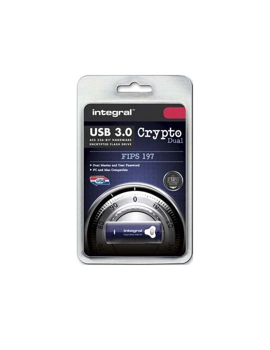 Integral 32GB Crypto Dual FIPS 197 Encrypted USB 3.0 memorii flash USB 32 Giga Bites USB Tip-A 3.2 Gen 1 (3.1 Gen 1) Albastru In