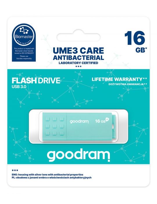 Goodram USB 3.0 UME3 CARE memorii flash USB 16 Giga Bites USB Tip-A 3.2 Gen 1 (3.1 Gen 1) Turcoaz Goodram - 5