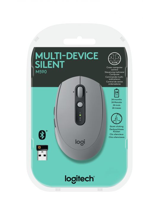 Logitech Wireless Mouse M590 Multi-Device Silent mouse-uri Mâna dreaptă RF Wireless + Bluetooth Optice 1000 DPI Logitech - 6