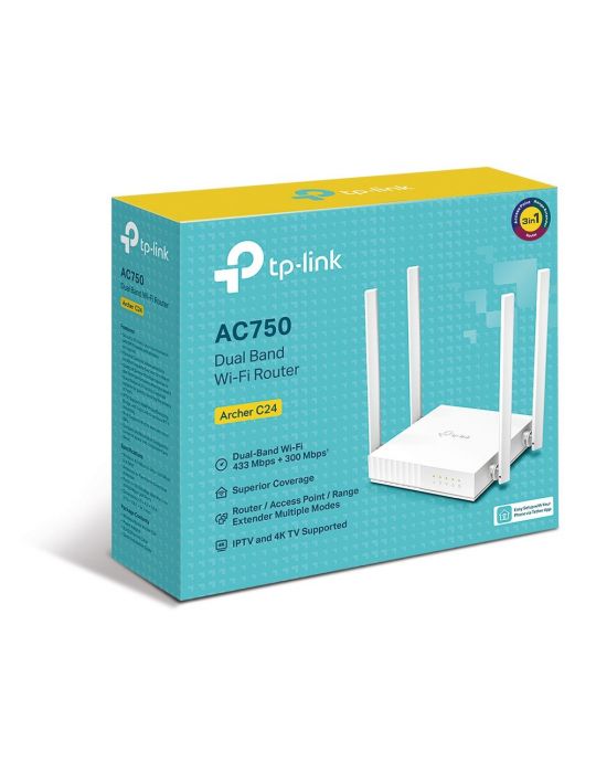 TP-LINK ARCHER C24 router wireless Fast Ethernet Bandă dublă (2.4 GHz/ 5 GHz) 4G Alb Tp-link - 4