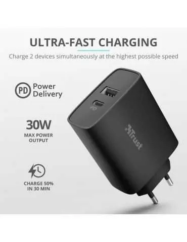 Incarcator rapid pentru perete qmax usb c+a wall charger pd Trust - 1