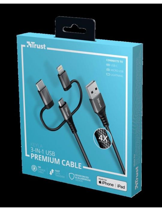 Cablu incarcare trust keyla extra-strong 3-in-1 usb cable 1m  specifications Trust - 1
