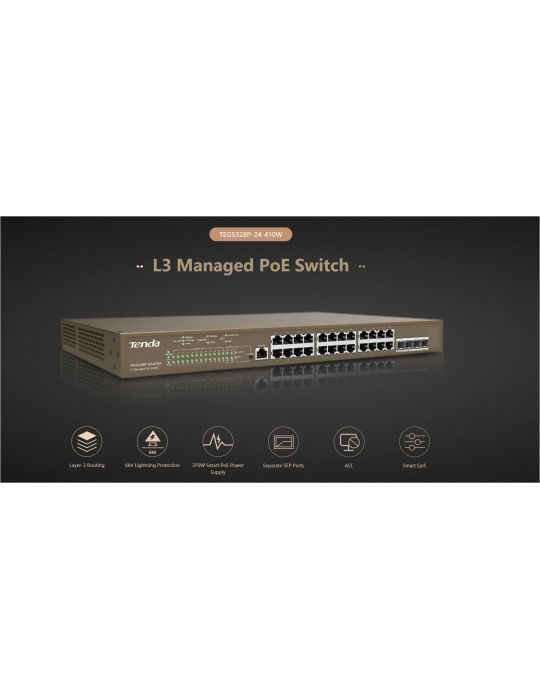 Tenda 24-port gigabit ethernet managed l3 poe switch teg5328p-24-410w standard Tenda - 1