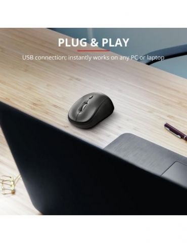 Mouse trust yvi pc sau nb wireless 2.4ghz optic 1600 dpi butoane/scroll 4/1 buton selectare viteza negru tr-18519 (include tv 0.