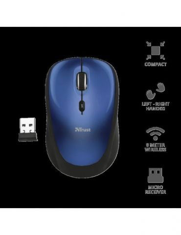 Mouse trust yvi pc sau nb wireless 2.4ghz optic 1600 dpi butoane/scroll 4/1 buton selectare viteza albastru tr-19663 (include tv
