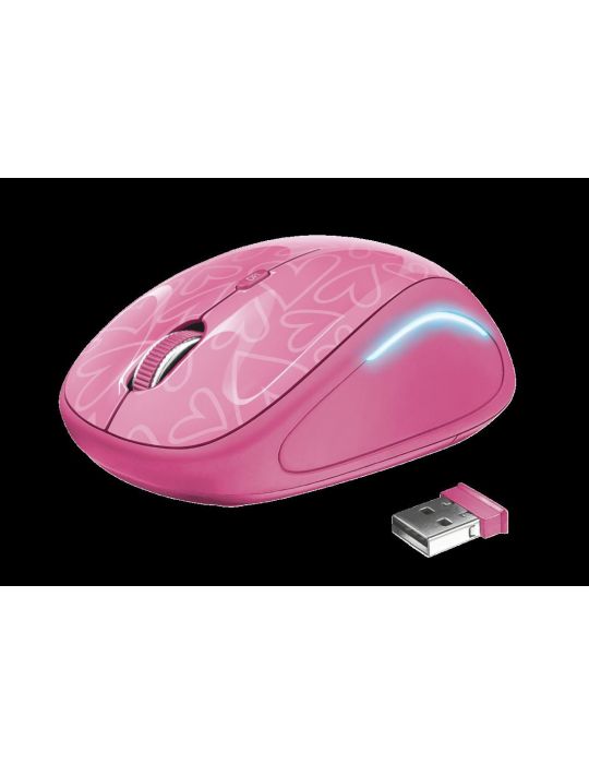 Mouse trust yvi fx pc sau nb wireless 2.4ghz optic 1600 dpi butoane/scroll 4/1 iluminare buton selectare viteza roz tr-22336 (in
