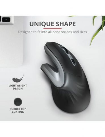 Mouse trust verro ergonomic pc sau nb wireless 2.4ghz optic 1600 dpi butoane/scroll 6/1 buton selectare viteza negru tr-23507 (i