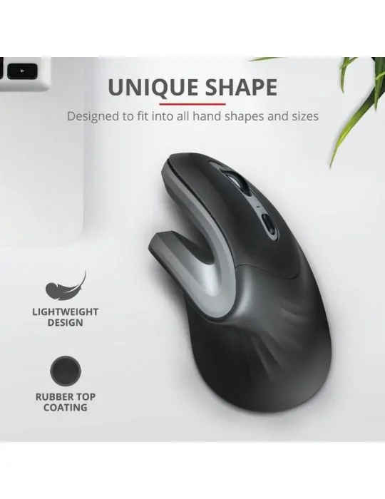 Mouse trust verro ergonomic pc sau nb wireless 2.4ghz optic 1600 dpi butoane/scroll 6/1 buton selectare viteza negru tr-23507 (i