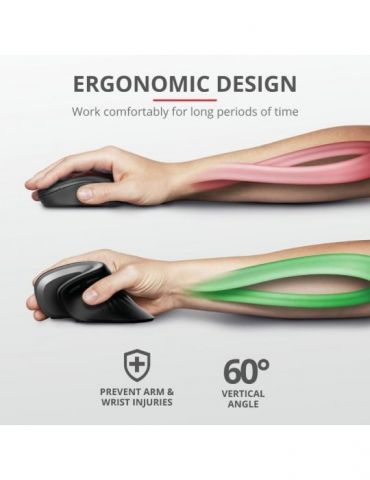 Mouse trust verro ergonomic pc sau nb wireless 2.4ghz optic 1600 dpi butoane/scroll 6/1 buton selectare viteza negru tr-23507 (i