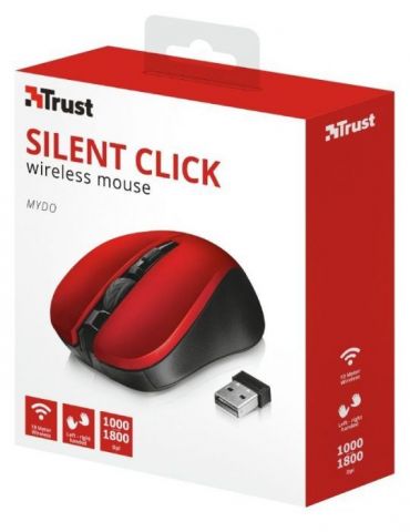 Mouse trust mydo silent click pc sau nb wireless 2.4ghz optic 1800 dpi butoane/scroll 4/1 buton selectare viteza rosu tr-21871 (