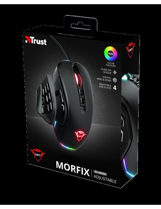 Mouse trust gxt 970 morfix gaming cu fir usb optic 5000 dpi butoane/scroll 14/1 iluminare butoane programabile mod dual de conec