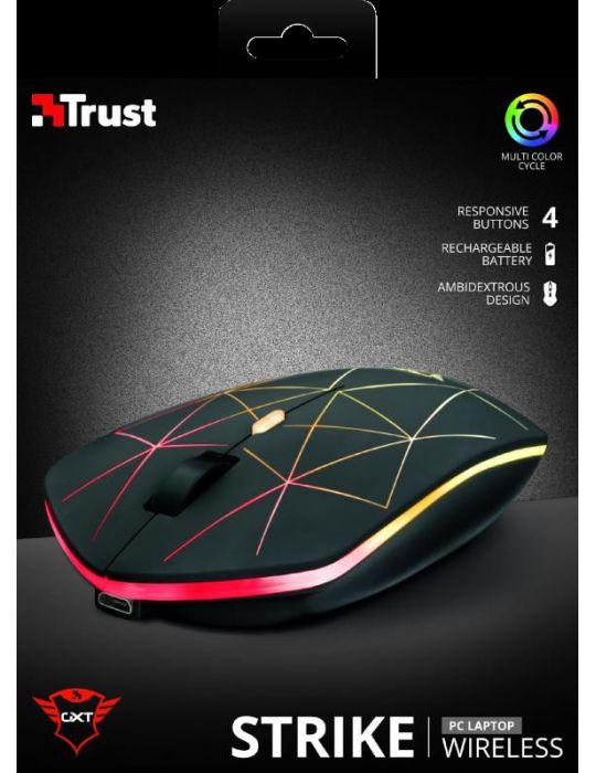 Mouse trust gxt 117 strike gaming wireless 2.4ghz optic 1400 dpi butoane/scroll 6/1 iluminare buton selectare viteza negru tr-22