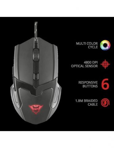 Mouse trust gxt 101 gav gaming cu fir usb optic 4800 dpi butoane/scroll 6/1 iluminare buton selectare viteza negru tr-21044 (inc