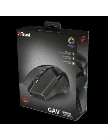 Mouse trust gxt 101 gav gaming cu fir usb optic 4800 dpi butoane/scroll 6/1 iluminare buton selectare viteza negru tr-21044 (inc