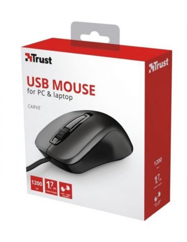 Mouse trust carve pc sau nb cu fir usb optic 1200 dpi butoane/scroll 3/1  negru tr-23733 (include tv 0.18lei) Trust - 1