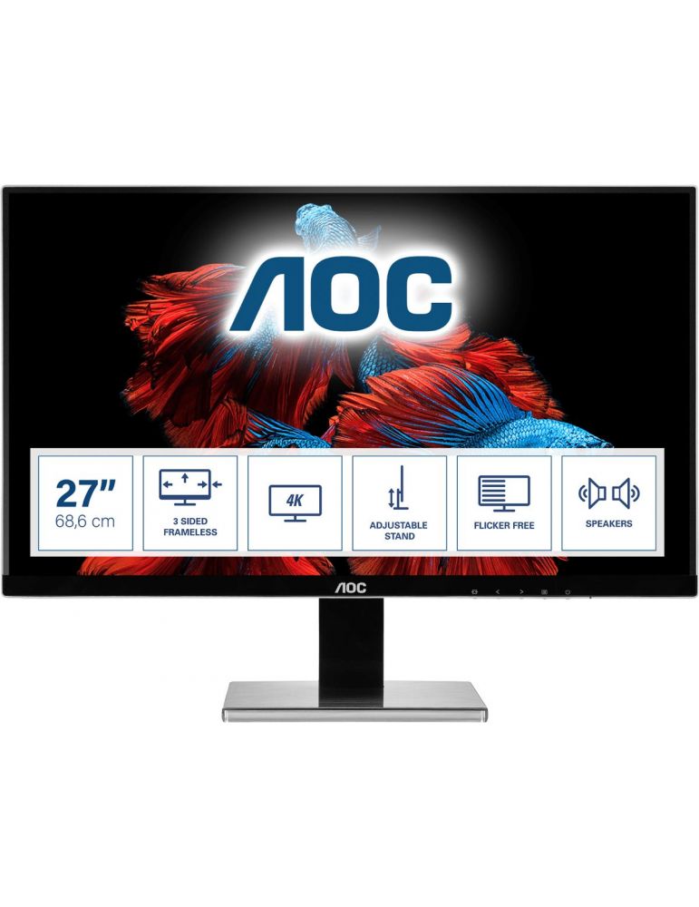 AOC 77 Series U2777PQU monitoare LCD 68,6 cm (27") 3840 x 2160 Pixel 4K Ultra HD LED Negru, Argint
