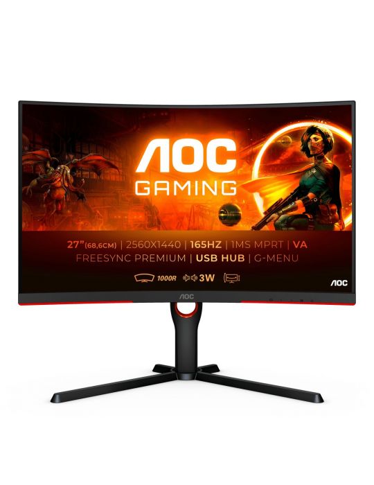 AOC CQ27G3SU/BK monitoare LCD 68,6 cm (27") 2560 x 1440 Pixel Quad HD LED Negru, Roşu Aoc - 1