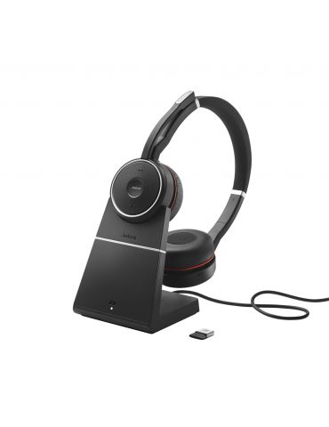 Jabra Evolve 75 MS Stereo Căști Prin cablu & Wireless Bandă de fixare pe cap Birou/Call center Micro-USB Bluetooth Negru, Roşu J - Tik.ro