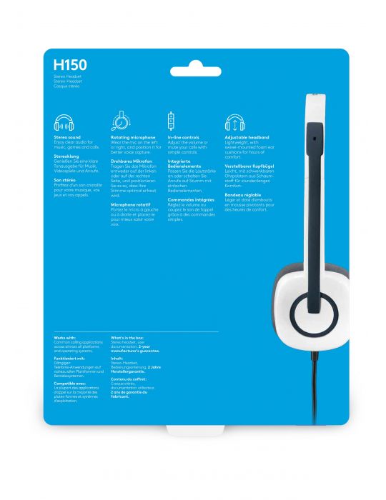 Logitech H150 Stereo Headset Căști Prin cablu Bandă de fixare pe cap Birou/Call center Alb Logitech - 10