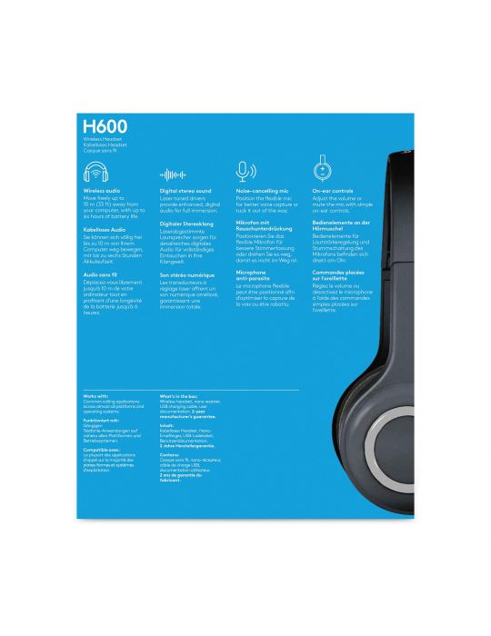Logitech H600 Wireless Headset Căști Fără fir Bandă de fixare pe cap Birou/Call center Bluetooth Negru Logitech - 10