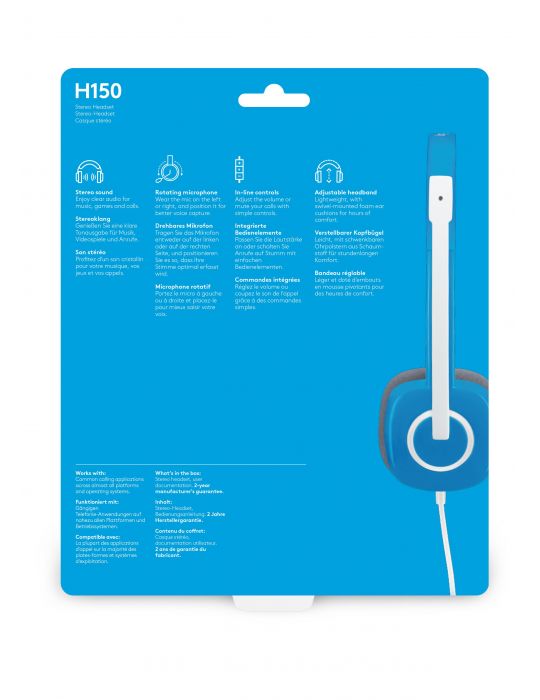 Logitech H150 Stereo Headset Căști Prin cablu Bandă de fixare pe cap Birou/Call center Albastru Logitech - 5