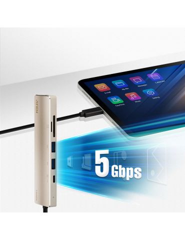 ATEN UH3239 Prin cablu USB 3.2 Gen 1 (3.1 Gen 1) Type-C Negru, De aur Aten - 7