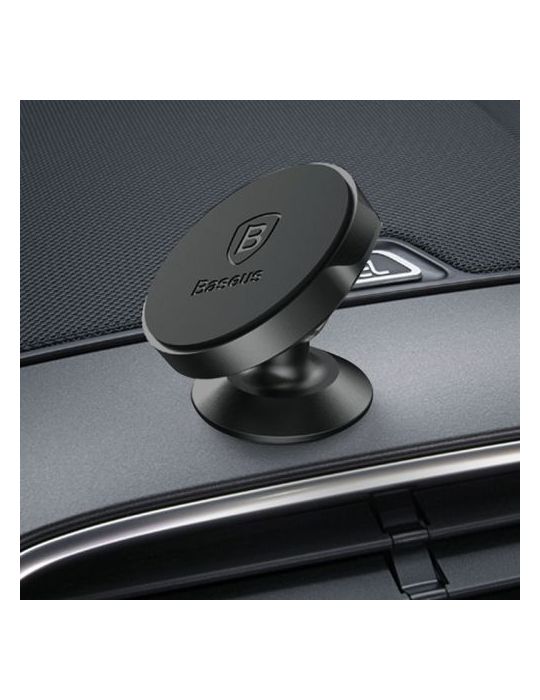 Suport auto baseus small ears pt. smartphone fixare bord prin lipire material piele neagra unghi reglabil negru suer-f01 - 69 Ba