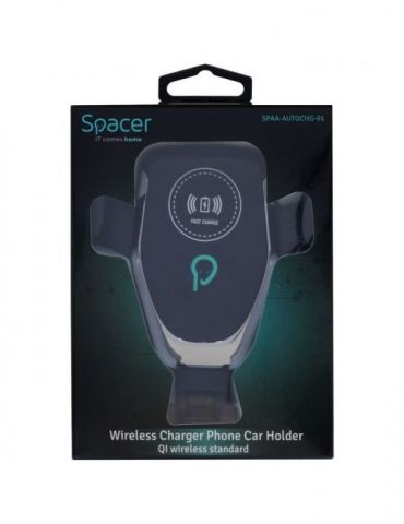 Suport auto si incarcator wireless spacer pt. smartphone  2 in 1 fixare in grilaj incarcare wireless qi 10w spaa-autochg-01 Spac