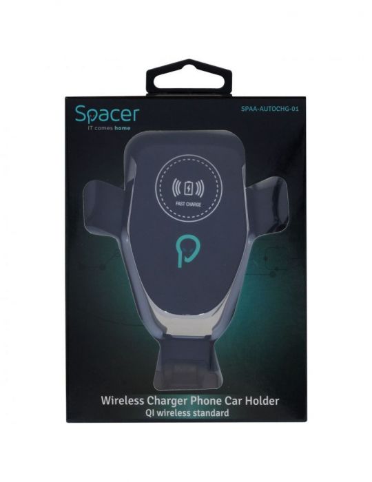 Suport auto si incarcator wireless spacer pt. smartphone  2 in 1 fixare in grilaj incarcare wireless qi 10w spaa-autochg-01 Spac
