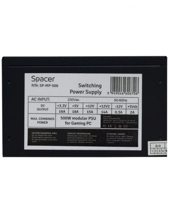 Sursa spacer modulara 500 (for 500w gaming pc) fan 120mm 1x pci-e (6+2) 3x s-ata 1x p8 (4+4) *retail* sp-mp-500  (include tv  Sp