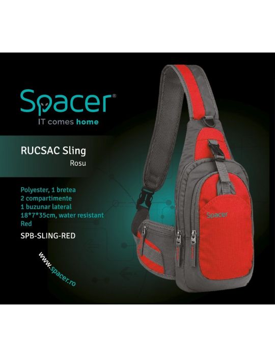 Rucsac spacer sling nylon1 bretea 2 compartimente principale1 buzunar frontal 1 buzunar lateral 35x18x7cm water resistant red Sp