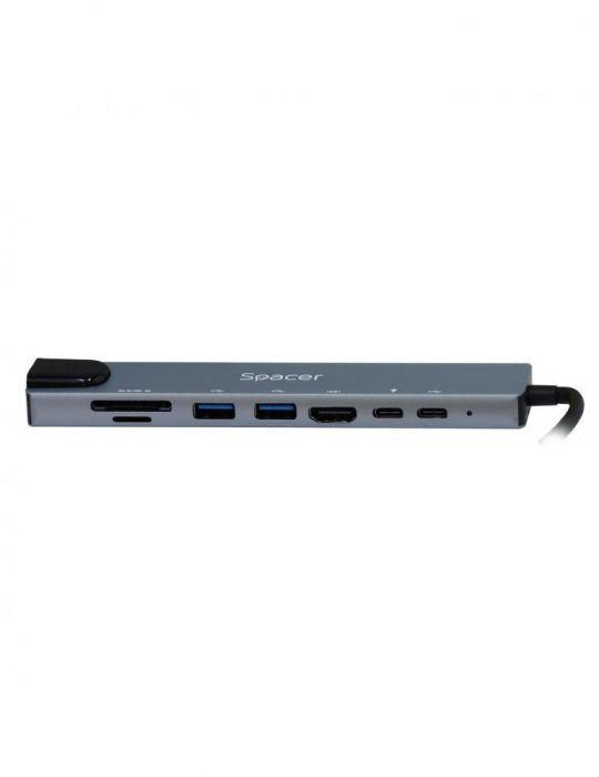 Docking station spacer universal 8 in 1 conectare type-c usb 3.0 x 2 | usb type c x 1|pd 87w x 1|hdmi x 1 4k (30hz)|rj-45 (10 Sp