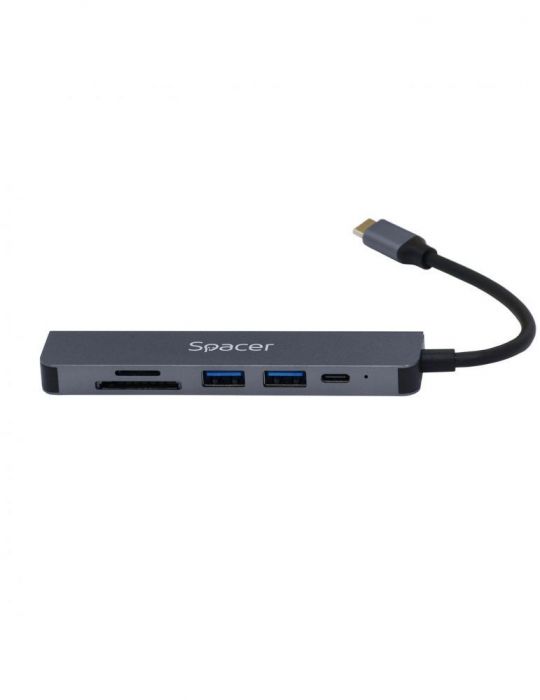 Docking station spacer universal 6 in 1 conectare type-c usb 3.0 x 2 |pd 3.0 x 1 (87w) porturi video hdmi x 1 4k (30hz)sd car Sp