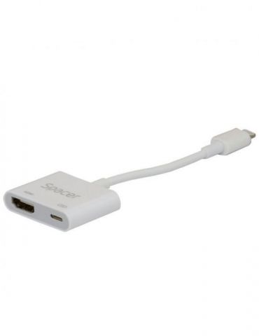 Docking station spacer 2 in 1 adaptor lightning (t) la hdmi (m) + pd lighning 18cm rezolutie maxima full hd (1920 x 1080) la  Sp