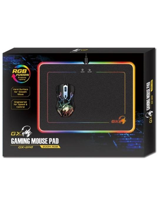 Mouse pad genius gx-pad 600h rgb gaming  cu led cauciuc si material textil 320 x 250 x 5.5 mm negru  iluminat rgb 31250006400 Ge