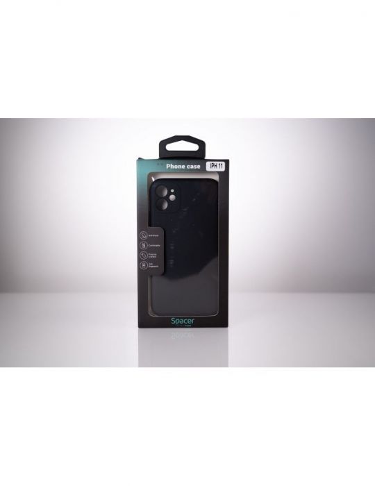 Husa smartphone spacer pentru iphone 11 grosime 2mm material flexibil silicon + interior cu microfibra negru sppc-ap-ip11-slk Sp